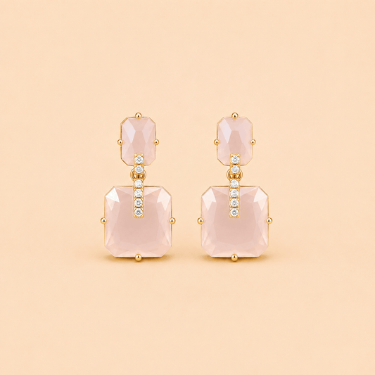 Elegant Rectangular Stone Drop Earrings – Crystal Accent Statement Earrings 0042M