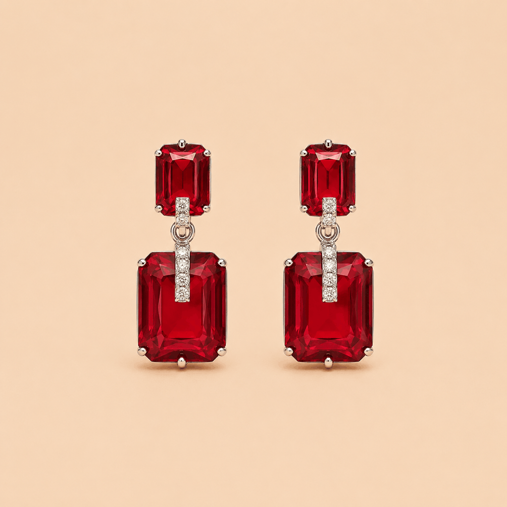 Elegant Rectangular Stone Drop Earrings – Crystal Accent Statement Earrings 0042M