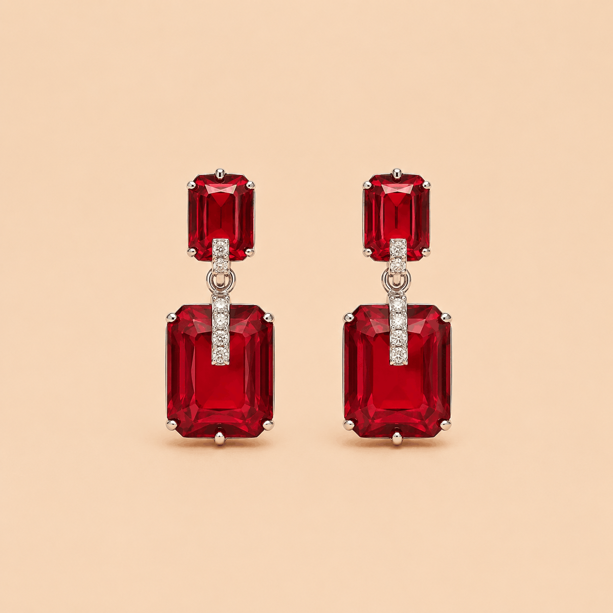 Elegant Rectangular Stone Drop Earrings – Crystal Accent Statement Earrings 0042M