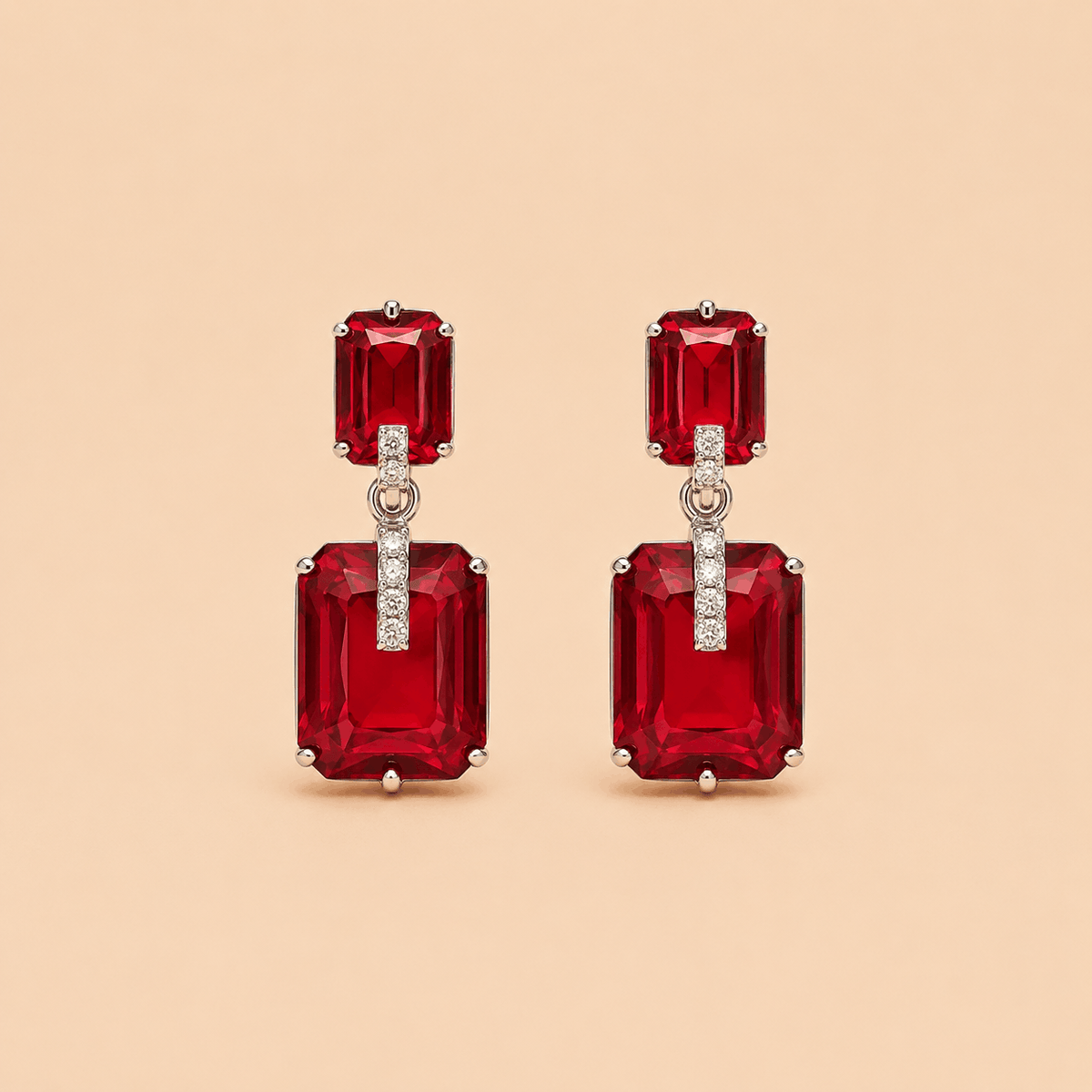 Elegant Rectangular Stone Drop Earrings – Crystal Accent Statement Earrings 0042M