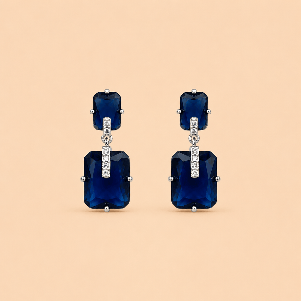 Elegant Rectangular Stone Drop Earrings – Crystal Accent Statement Earrings 0042M