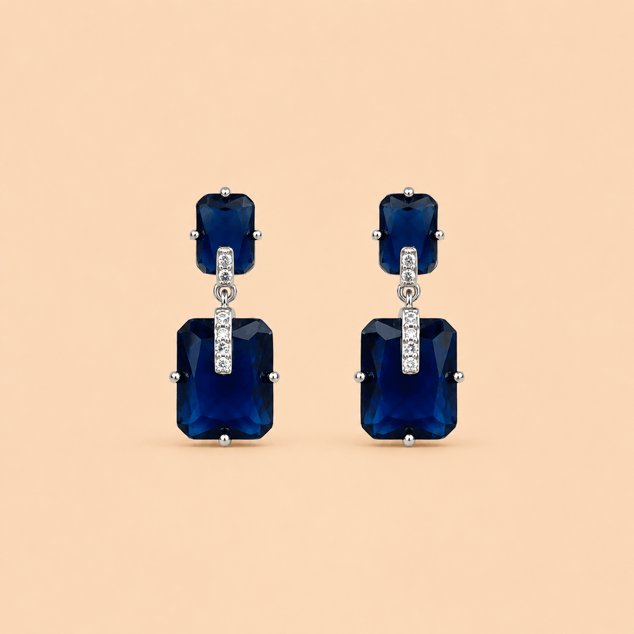 Elegant Rectangular Stone Drop Earrings – Crystal Accent Statement Earrings 0042M