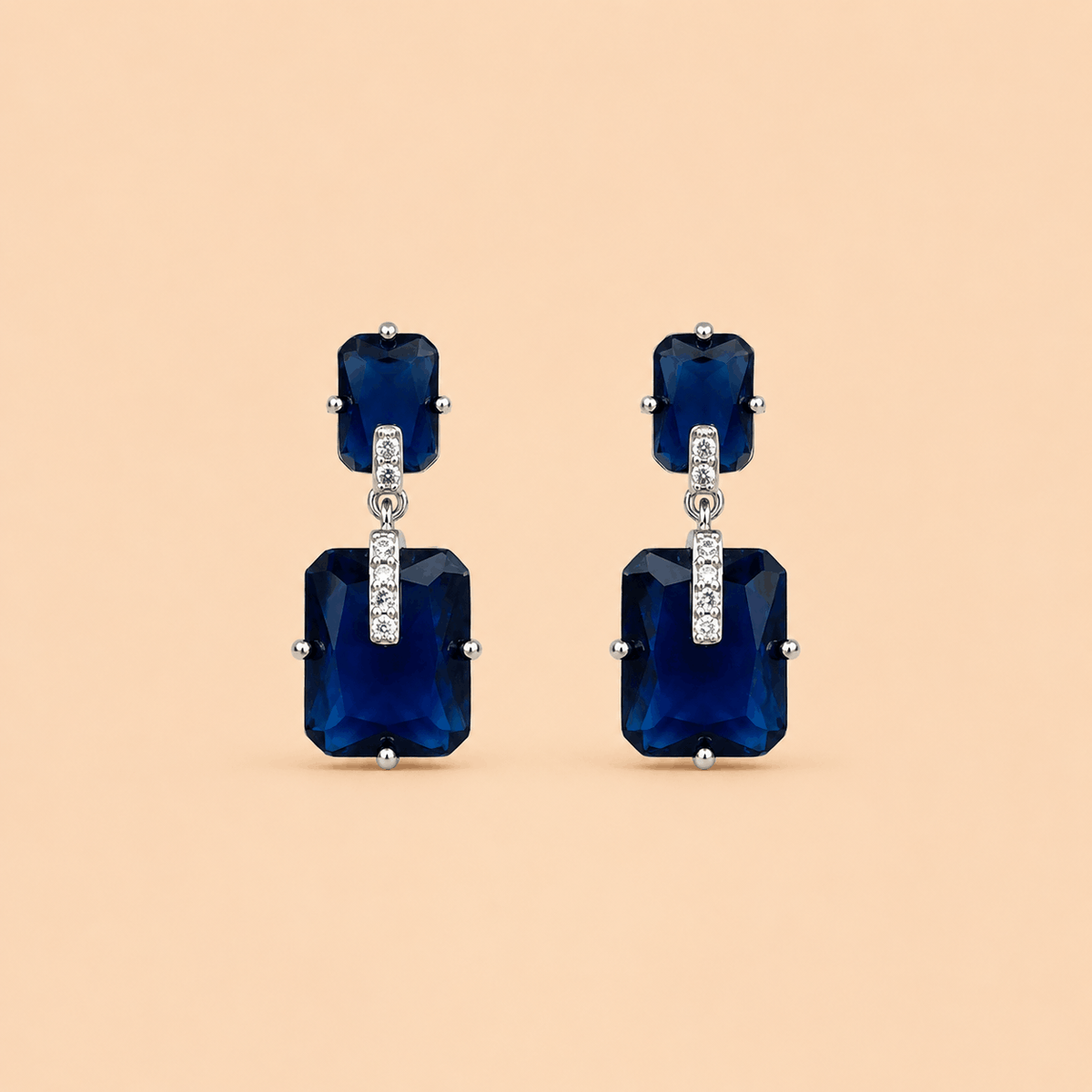 Elegant Rectangular Stone Drop Earrings – Crystal Accent Statement Earrings 0042M