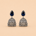 Elegant Silver Jhumka Earrings with Black Teardrop Stone – SKU: 0044M