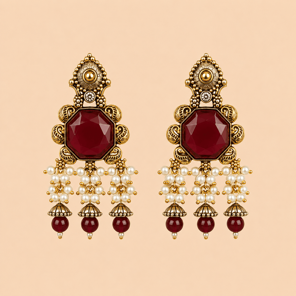 Regal Emerald Pearl Cascade Jhumka Earrings – 0058M