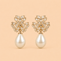 Crystal Floral Pearl Drop Earrings – Gold & Silver 0056M