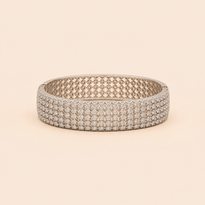 Luxury Silver-Tone Crystal Pavé Statement Bangle – 0055M