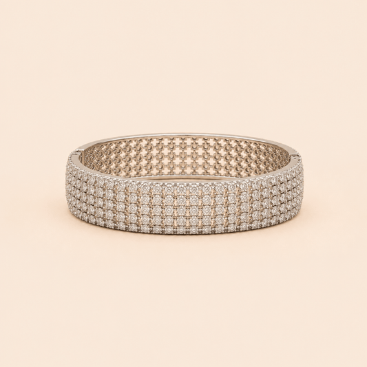 Luxury Silver-Tone Crystal Pavé Statement Bangle – 0055M