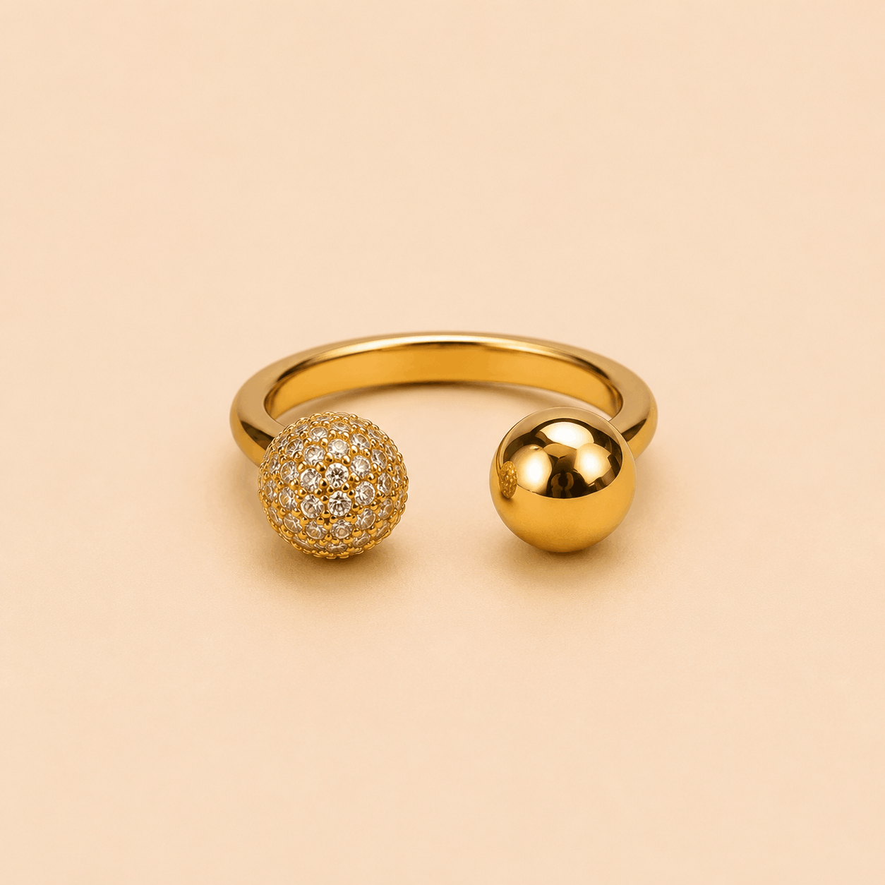Asymmetric Crystal & Polished Orb Adjustable Ring – 0051M