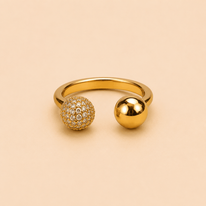 Asymmetric Crystal & Polished Orb Adjustable Ring – 0051M