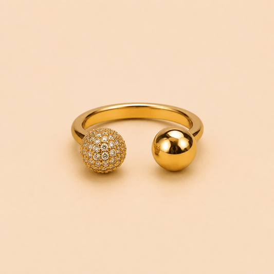 Asymmetric Crystal & Polished Orb Adjustable Ring – 0051M
