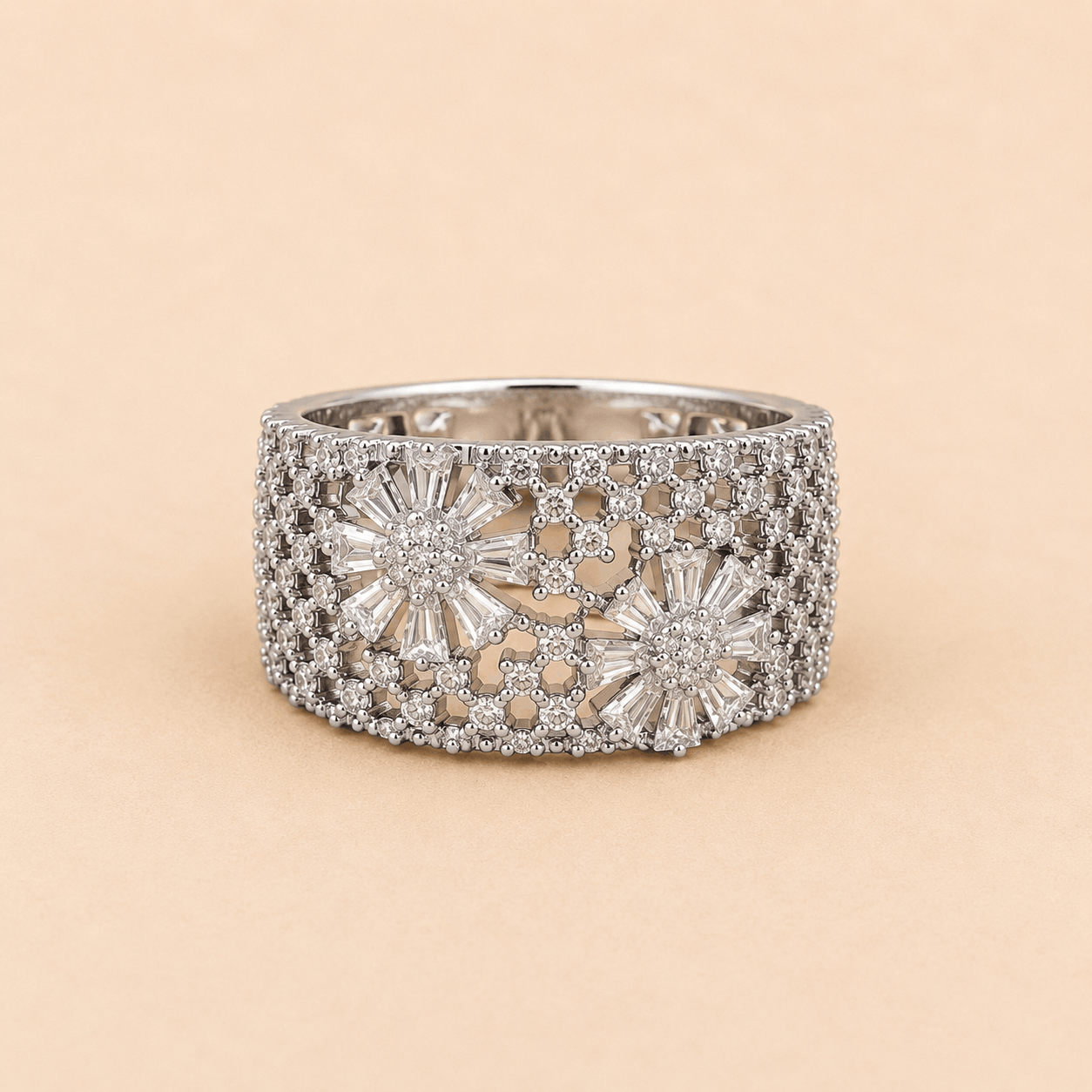 Floral Crystal Wide Band Statement Ring – SKU 0052M