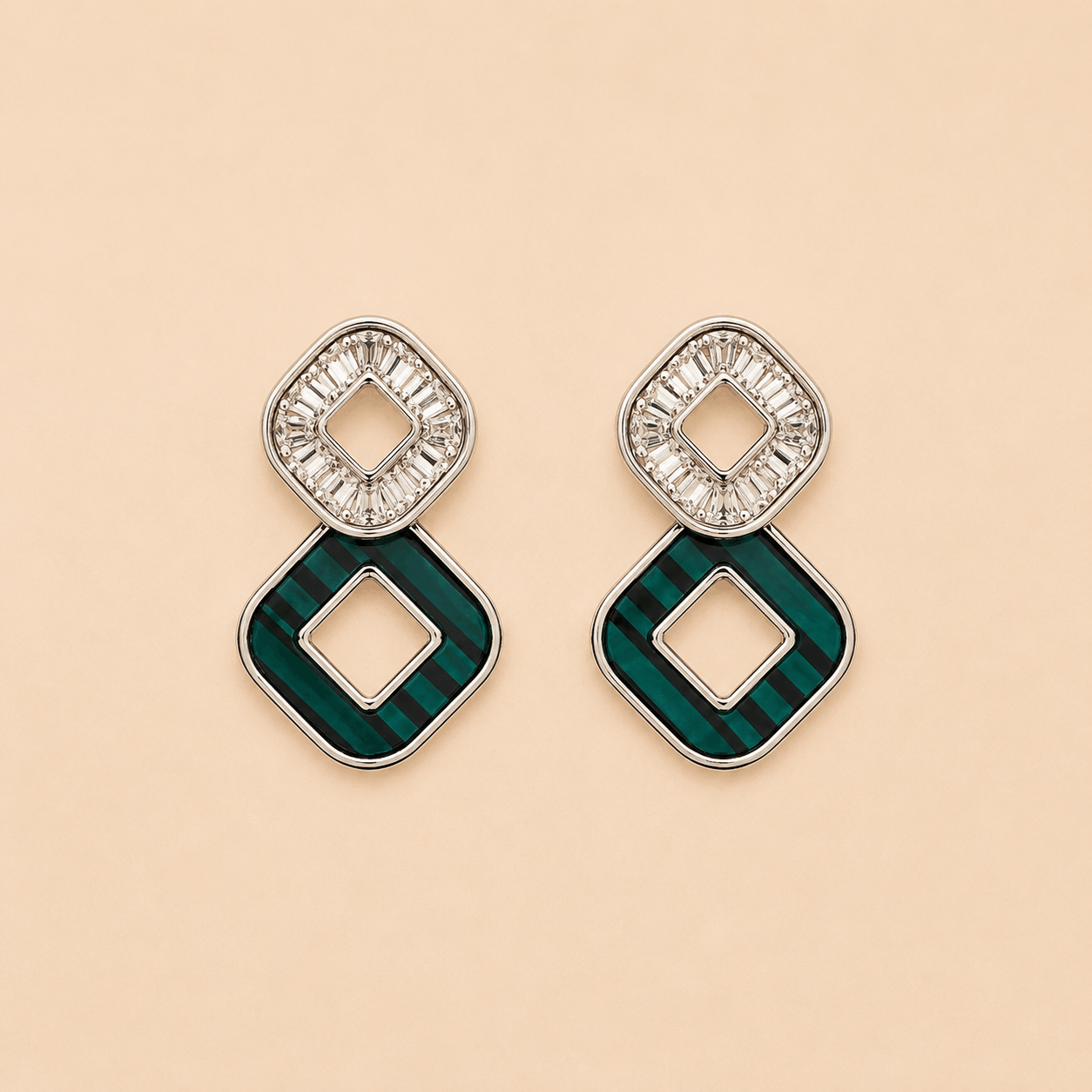 Geometric Crystal & Enamel Double-Drop Earrings – Assorted Colours – 0054M