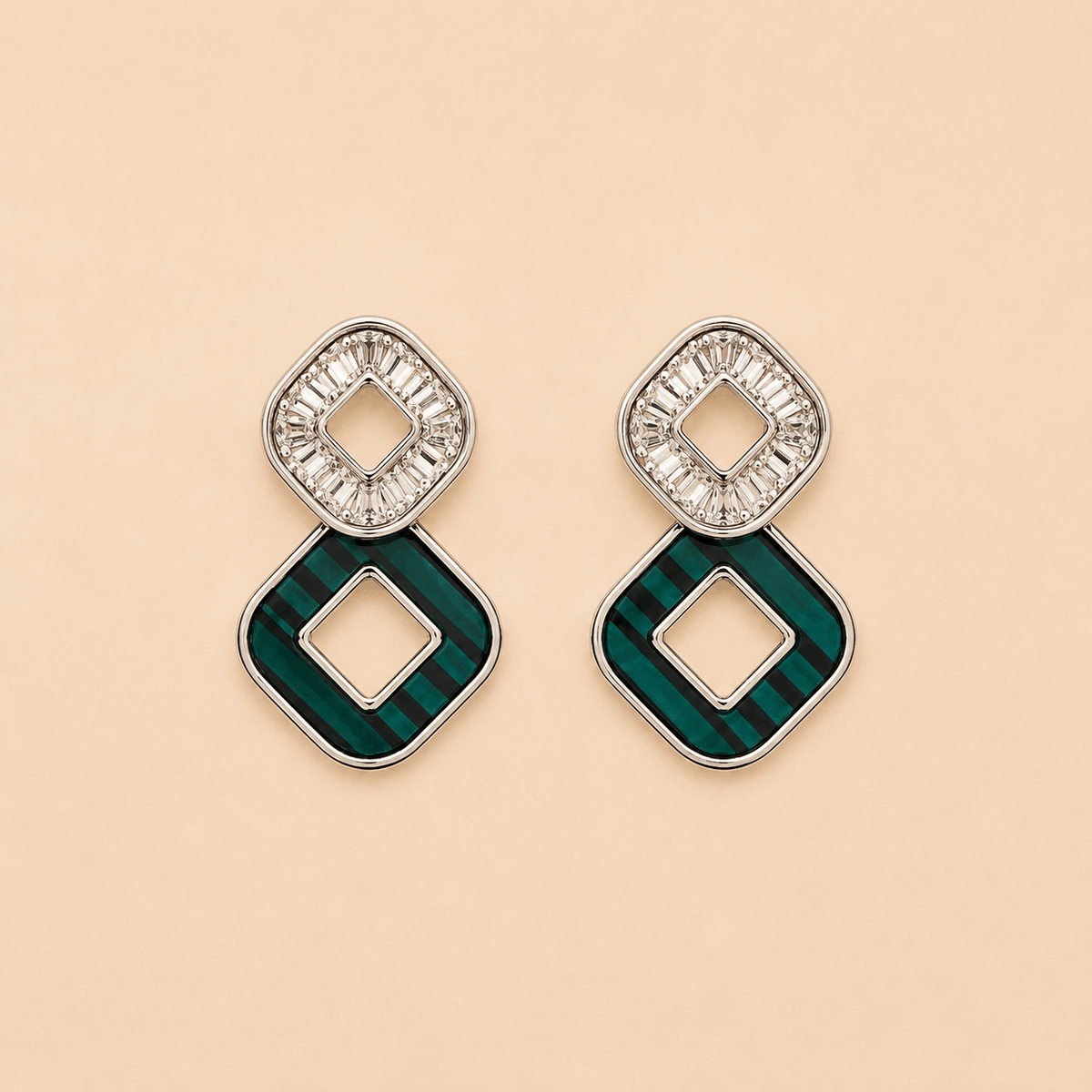 Geometric Crystal & Enamel Double-Drop Earrings – Assorted Colours – 0054M