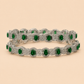 Luxury Emerald Green Crystal Tennis bangle Set with Silver-Tone Pavé Detailing – Elegant Bridal & Party Jewelry 0001M