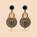 Traditional Dual-Tone Stone & Pearl Drop Earrings – Ethnic Statement Earrings 0037M