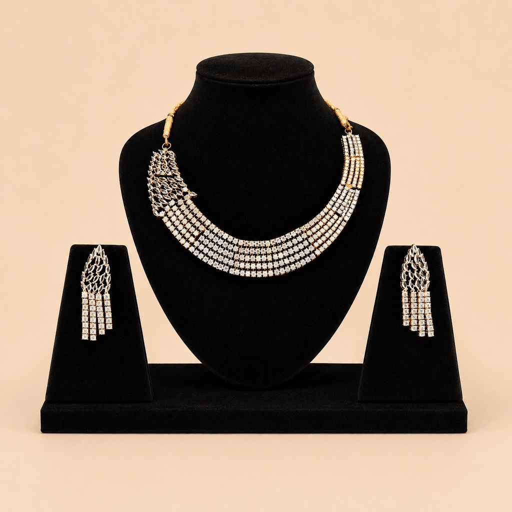 Royal Cascading Crystal Choker Necklace & Earrings Set – 0038M