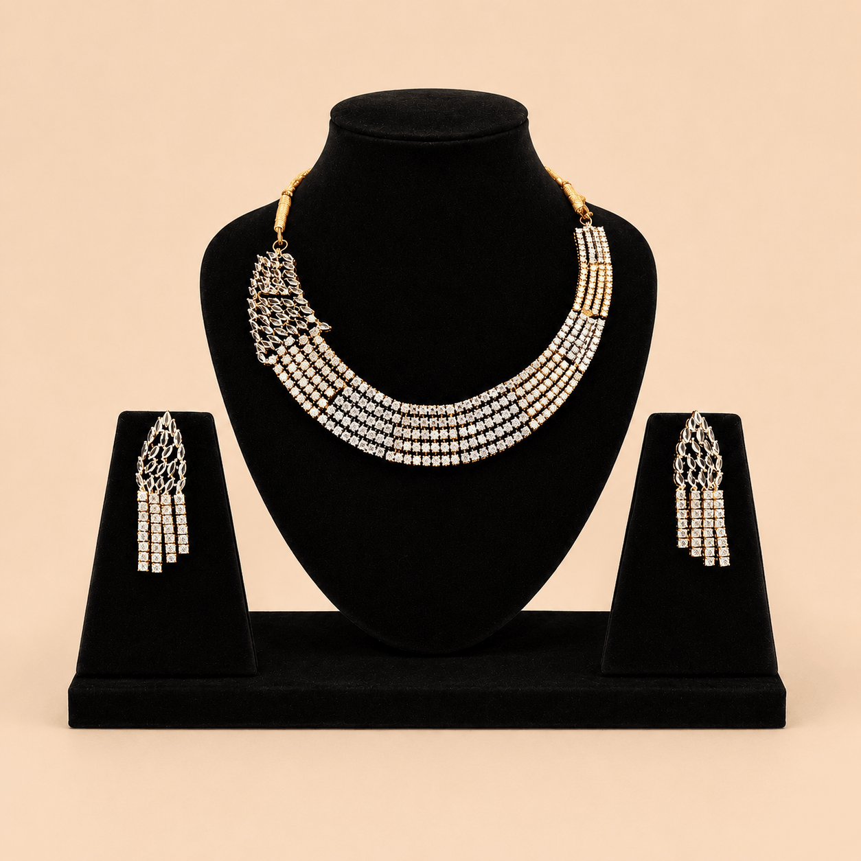 Royal Cascading Crystal Choker Necklace & Earrings Set – 0038M