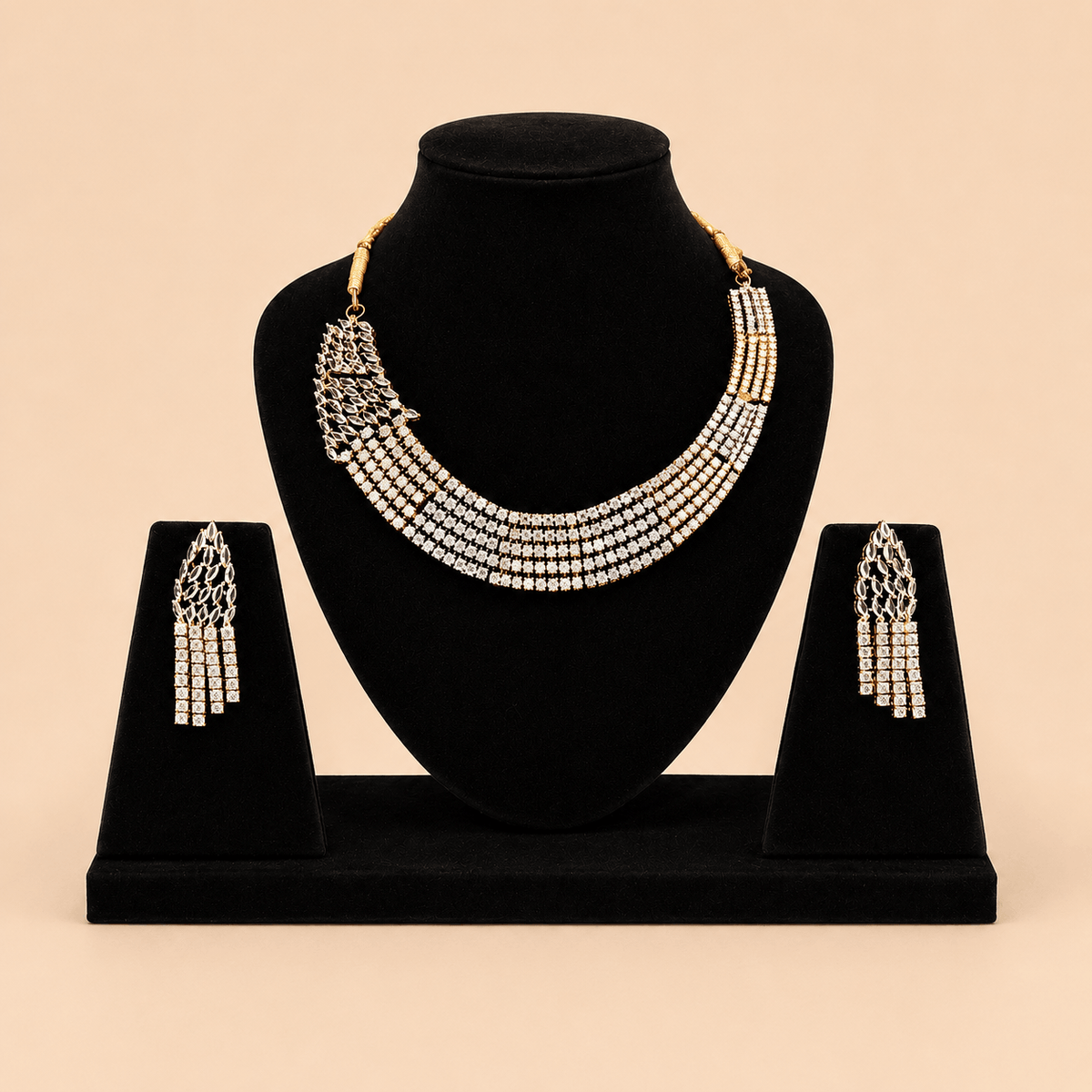 Royal Cascading Crystal Choker Necklace & Earrings Set – 0038M