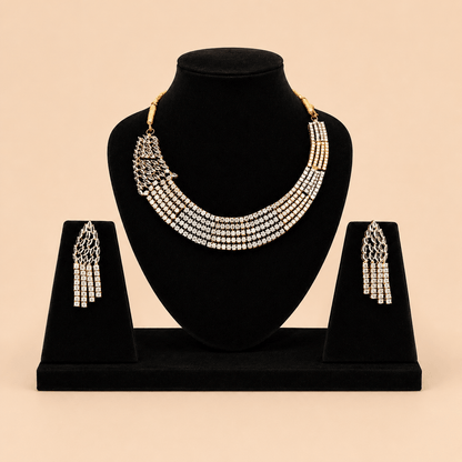 Royal Cascading Crystal Choker Necklace & Earrings Set – 0038M