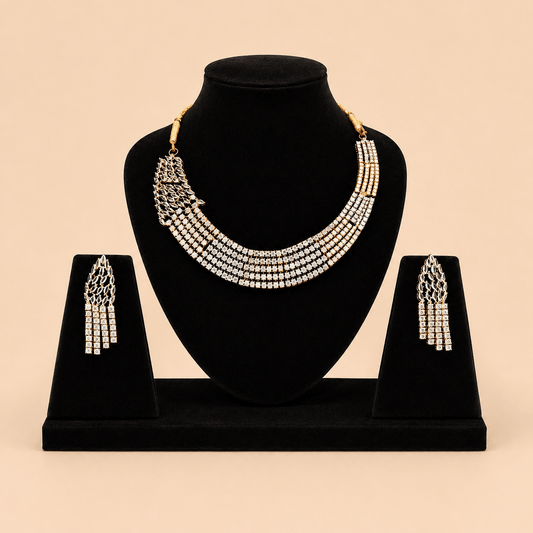 Royal Cascading Crystal Choker Necklace & Earrings Set – 0038M