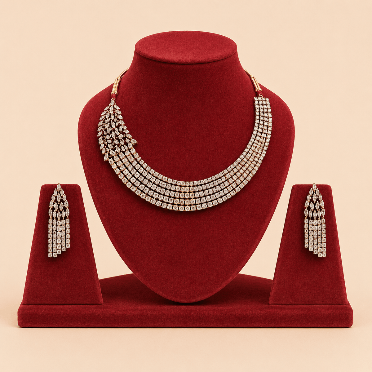 Royal Cascading Crystal Choker Necklace & Earrings Set – 0038M