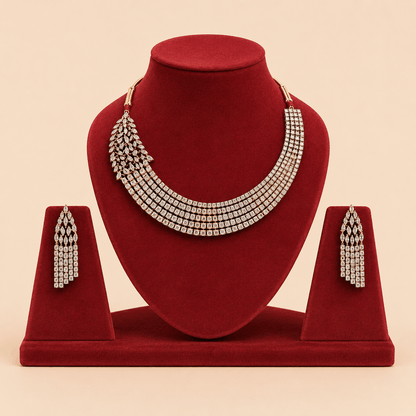 Royal Cascading Crystal Choker Necklace & Earrings Set – 0038M