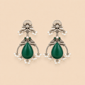 Traditional Teardrop oxidised Stone Pearl Earrings – Antique Silver Statement Earrings 0039M