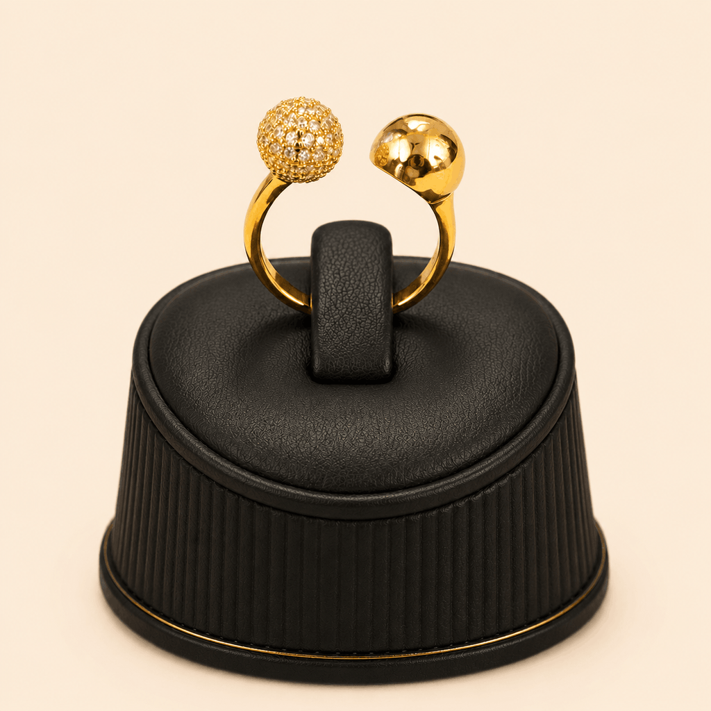 Asymmetric Crystal & Polished Orb Adjustable Ring – 0051M