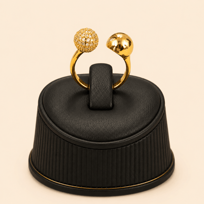 Asymmetric Crystal & Polished Orb Adjustable Ring – 0051M