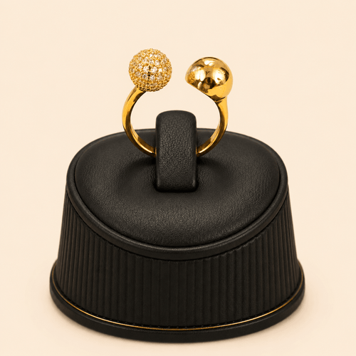 Asymmetric Crystal & Polished Orb Adjustable Ring – 0051M