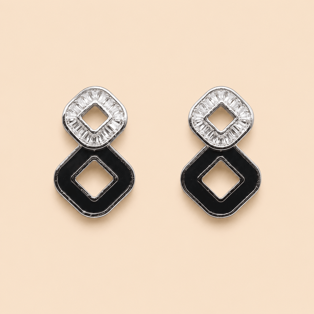 Geometric Crystal & Enamel Double-Drop Earrings – Assorted Colours – 0054M