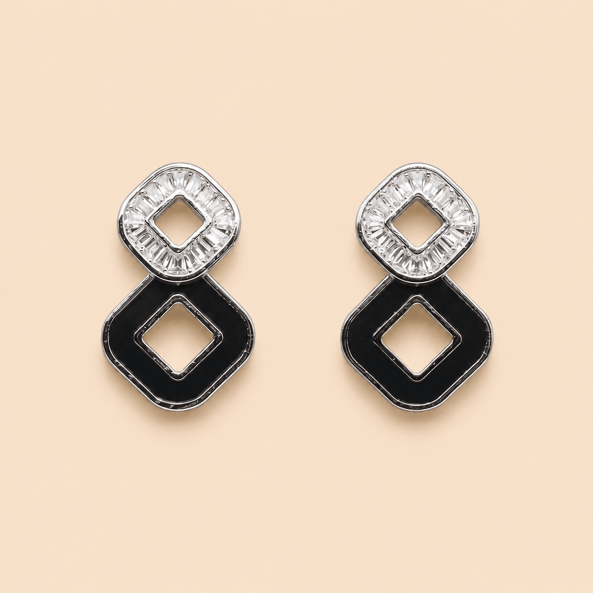 Geometric Crystal & Enamel Double-Drop Earrings – Assorted Colours – 0054M
