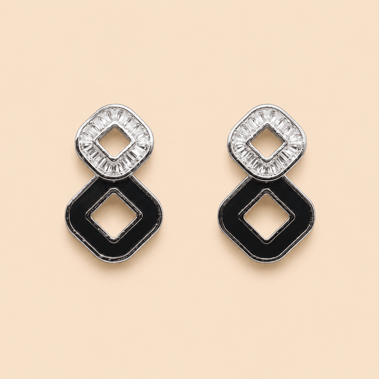 Geometric Crystal & Enamel Double-Drop Earrings – Assorted Colours – 0054M