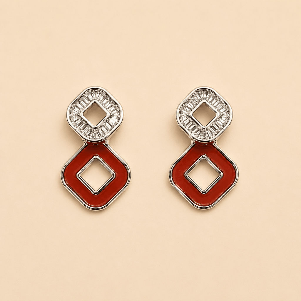 Geometric Crystal & Enamel Double-Drop Earrings – Assorted Colours – 0054M