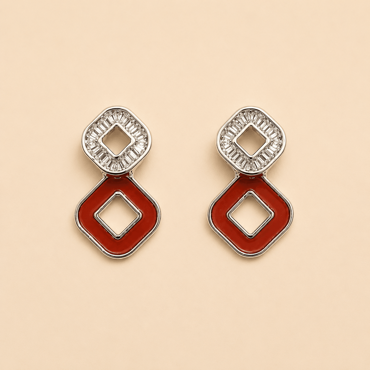 Geometric Crystal & Enamel Double-Drop Earrings – Assorted Colours – 0054M
