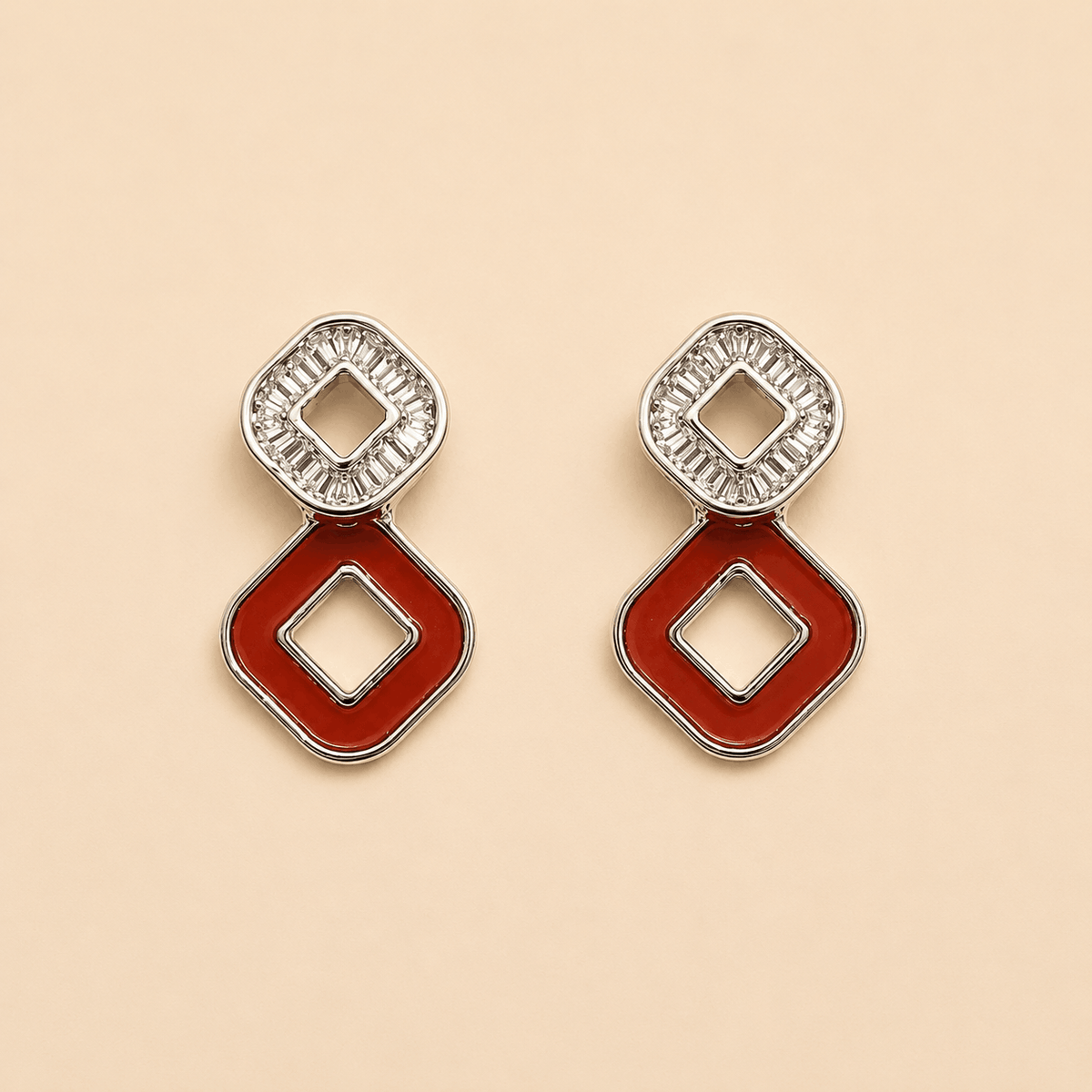 Geometric Crystal & Enamel Double-Drop Earrings – Assorted Colours – 0054M