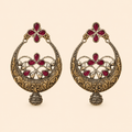 Antique Gold Ruby Red Floral Chandbali Earrings – SKU 0015M