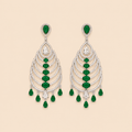Emerald Green Layered Chandelier Earrings – Silver Tone 0064M