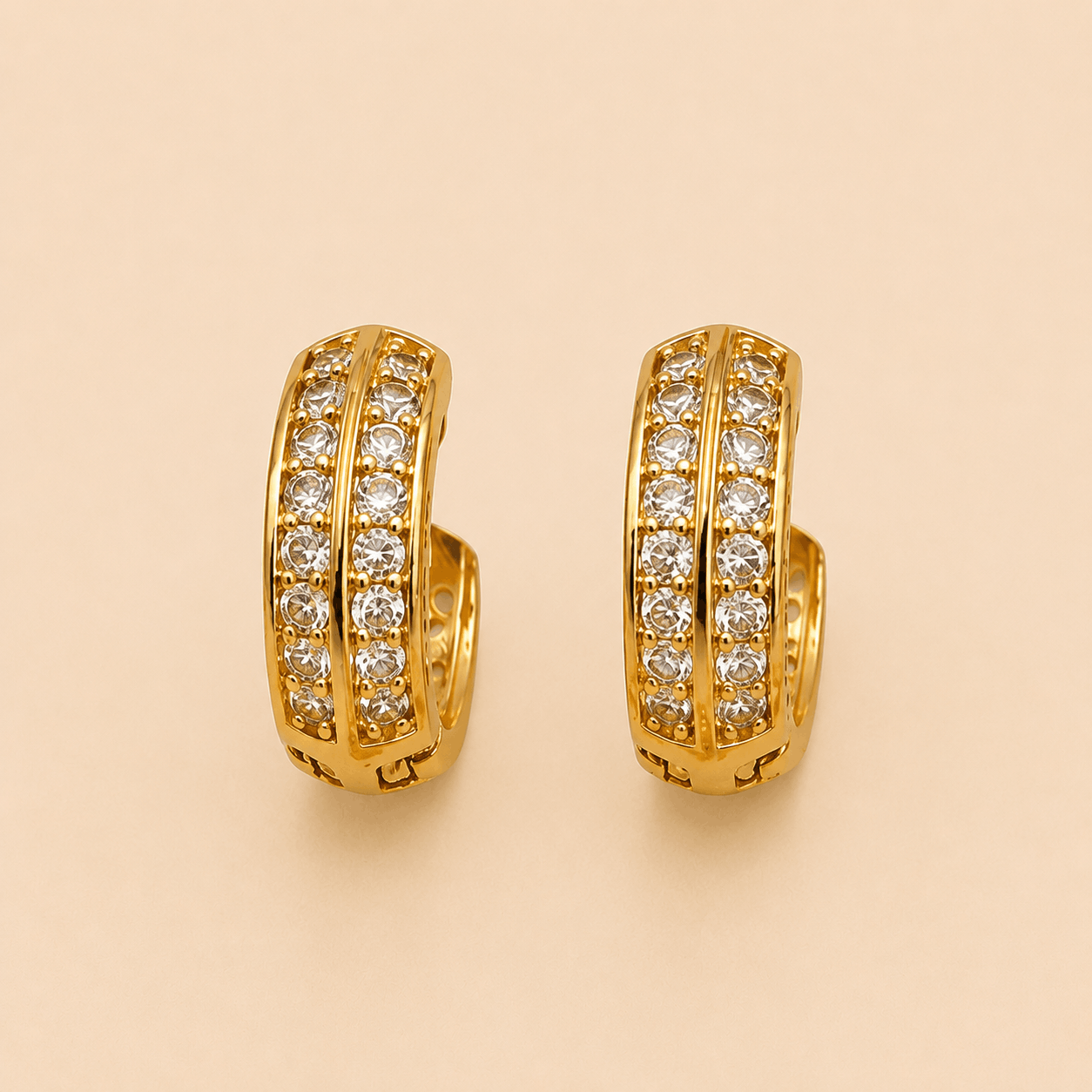 Dual-Row Crystal Huggie Hoop Earrings in Gold & Silver Tones – 0066M