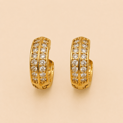 Dual-Row Crystal Huggie Hoop Earrings in Gold & Silver Tones – 0066M