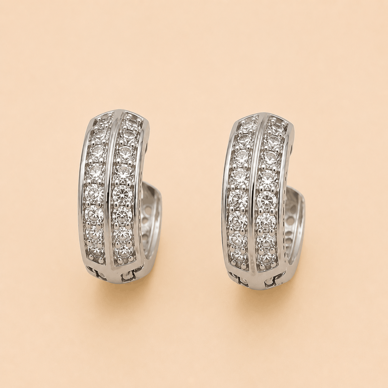 Dual-Row Crystal Huggie Hoop Earrings in Gold & Silver Tones – 0066M