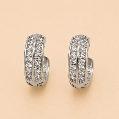 Dual-Row Crystal Huggie Hoop Earrings in Gold & Silver Tones – 0066M