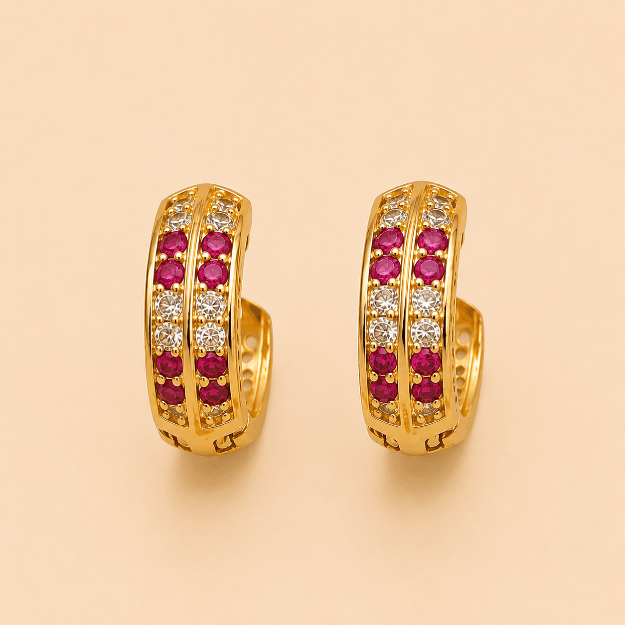 Dual-Row Crystal Huggie Hoop Earrings in Gold & Silver Tones – 0066M
