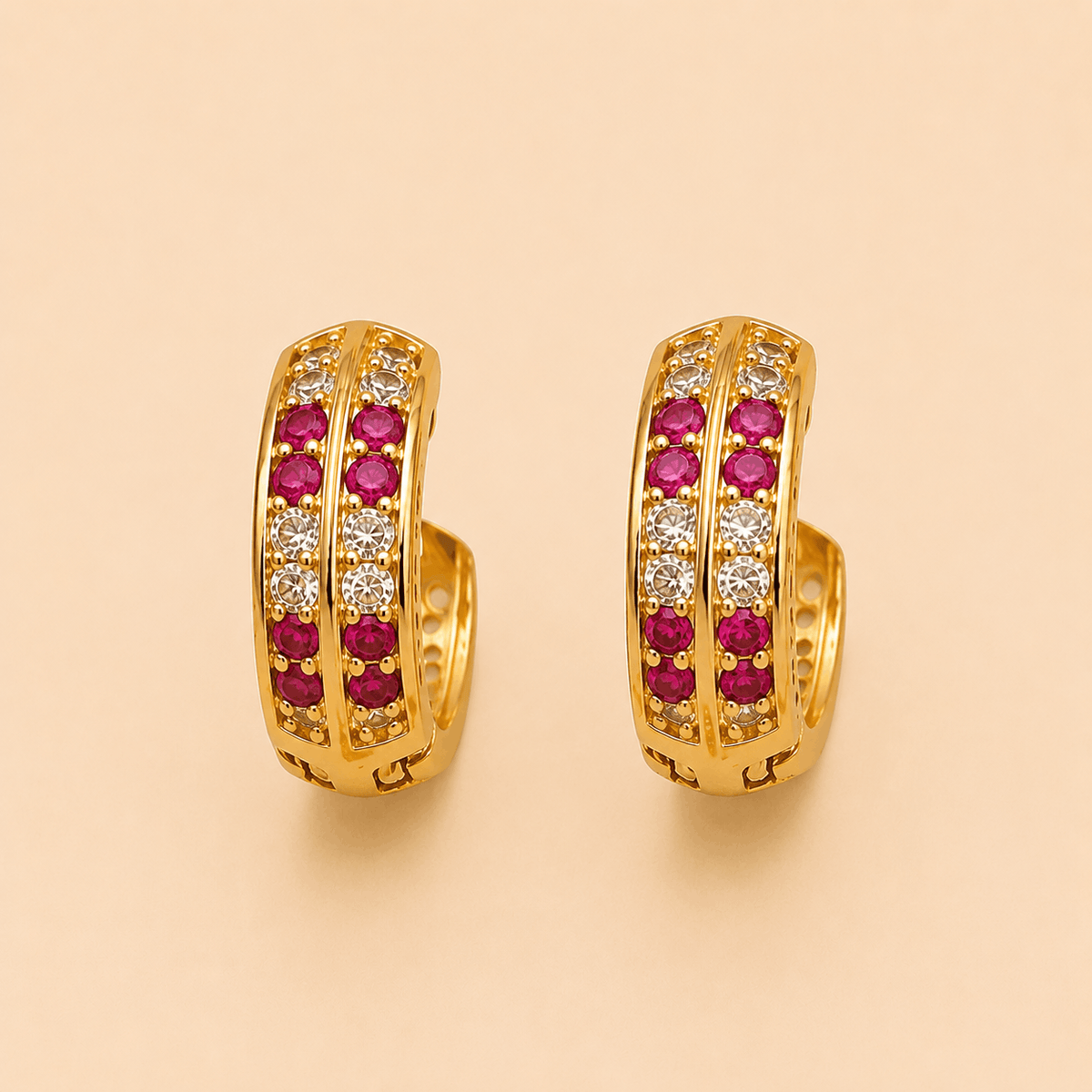 Dual-Row Crystal Huggie Hoop Earrings in Gold & Silver Tones – 0066M