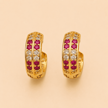 Dual-Row Crystal Huggie Hoop Earrings in Gold & Silver Tones – 0066M