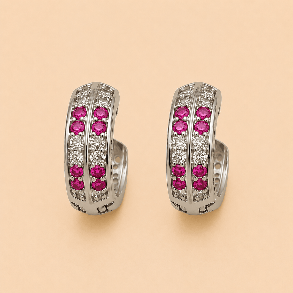 Dual-Row Crystal Huggie Hoop Earrings in Gold & Silver Tones – 0066M