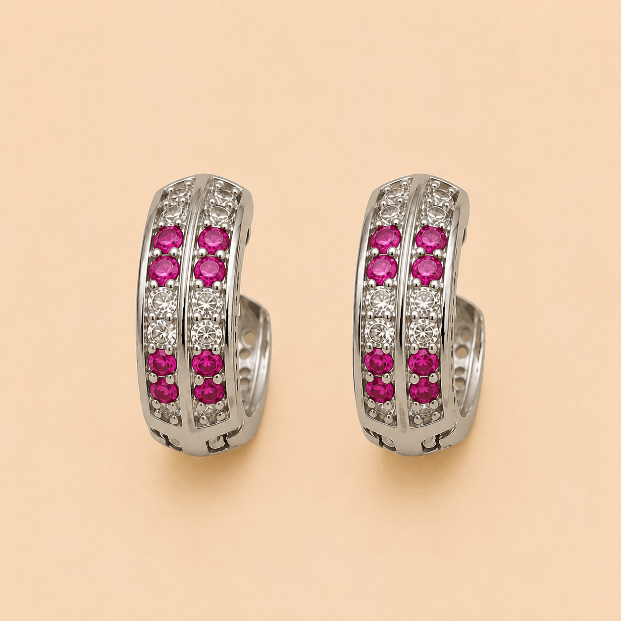 Dual-Row Crystal Huggie Hoop Earrings in Gold & Silver Tones – 0066M