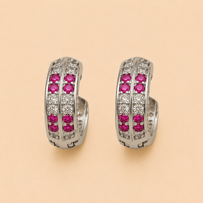 Dual-Row Crystal Huggie Hoop Earrings in Gold & Silver Tones – 0066M