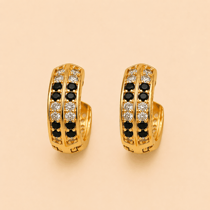 Dual-Row Crystal Huggie Hoop Earrings in Gold & Silver Tones – 0066M